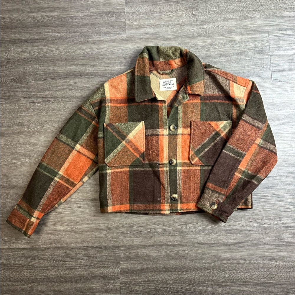 Plaid Cropped Jacket in Orange and Brown